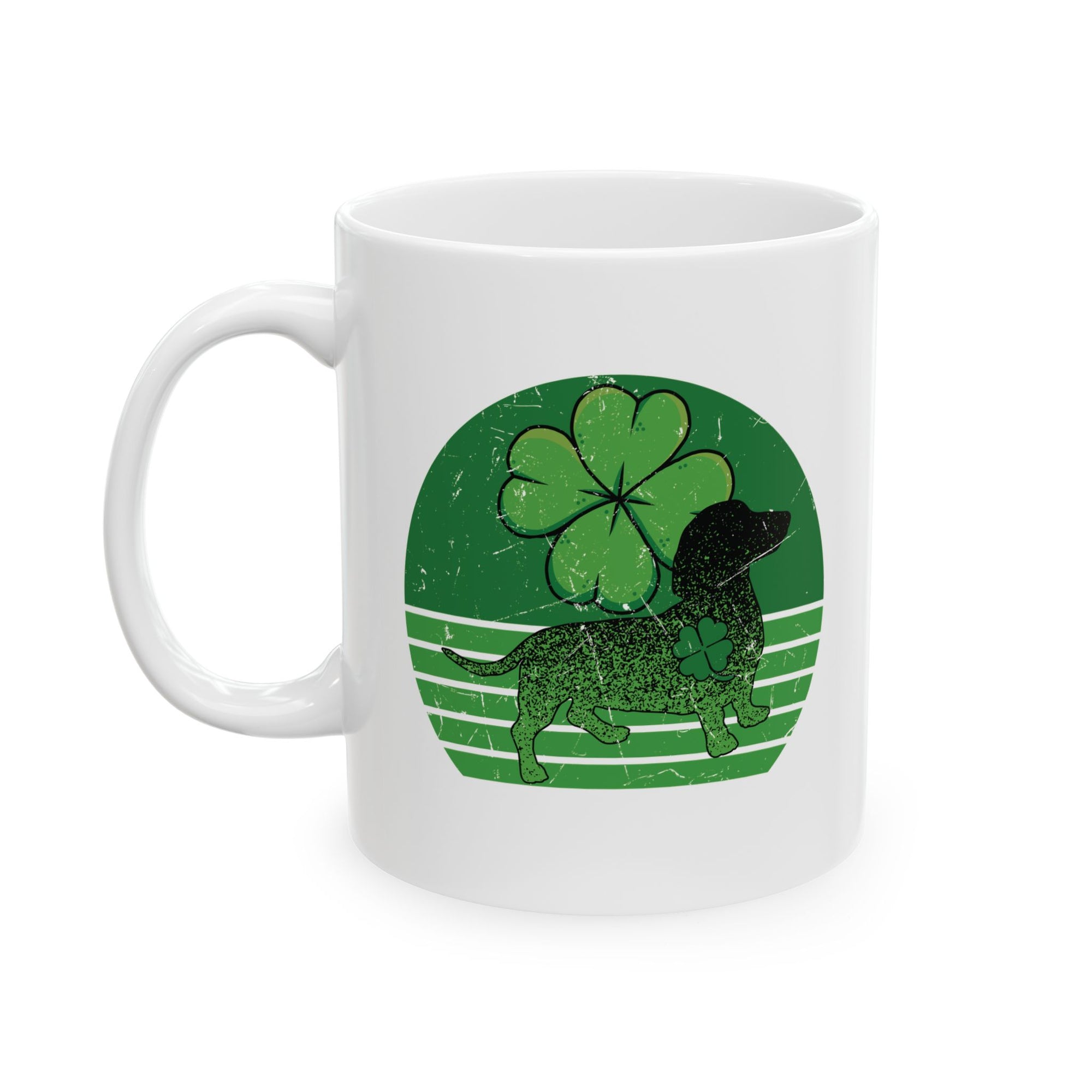 Dachshund Shamrock Day Mug, Dachshund St. Patrick's Coffee Mug, 11 oz Coffee Mug, Dachshund Lucky Parent Gift, Dachshund Art Mug, Coffee Art