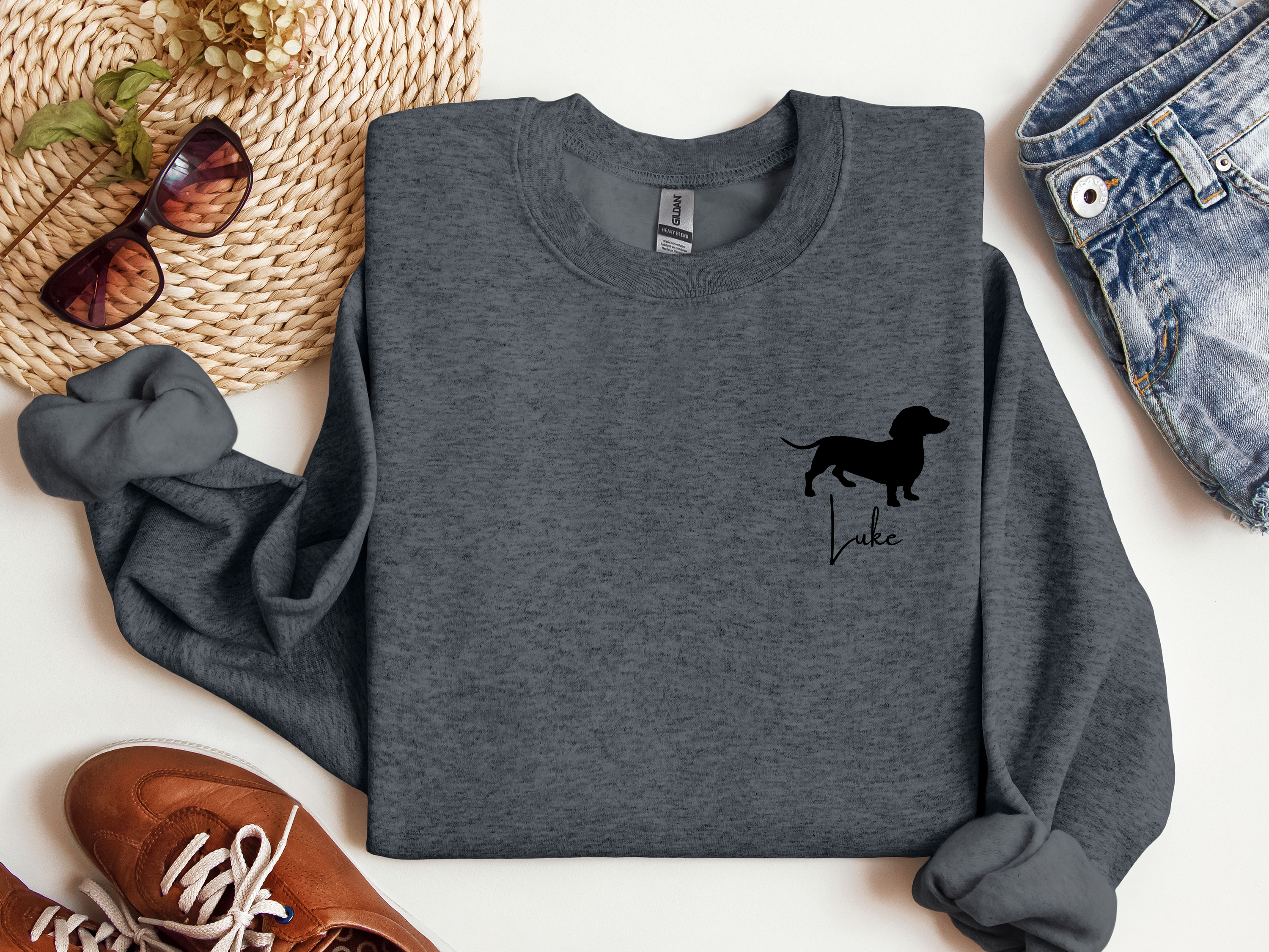 Customized Dog Silhouette Sweatshirt, Doxie lover shirt, Dog Name Sweater, Custom Pet Parent Sweatshirt, Personalized Pullover, Gift for Mom