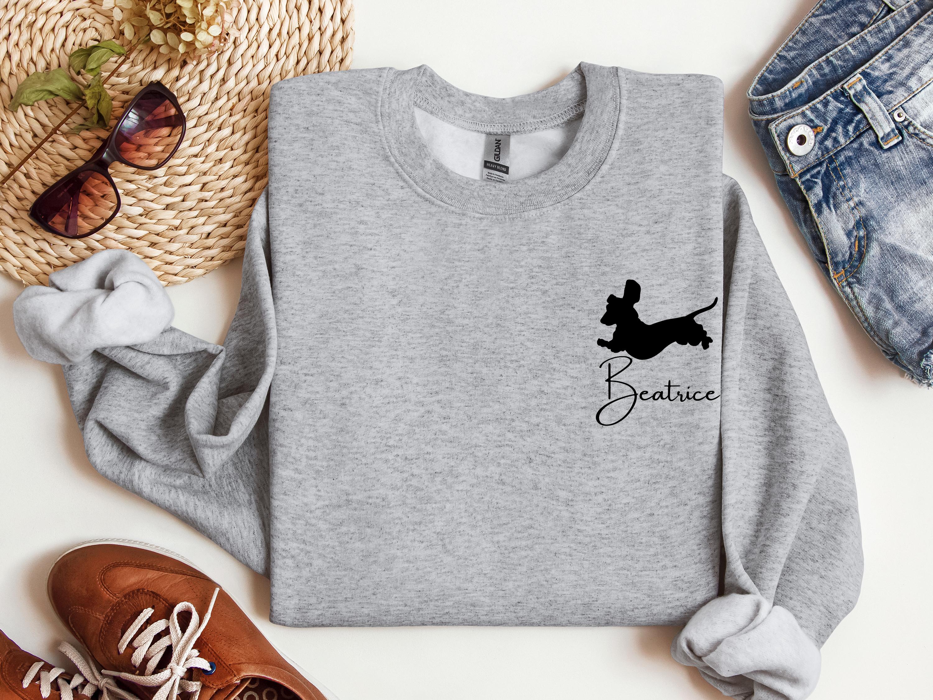 Customized Dog Silhouette Sweatshirt, Doxie lover shirt, Dog Name Sweater, Custom Pet Parent Sweatshirt, Personalized Pullover, Gift for Mom